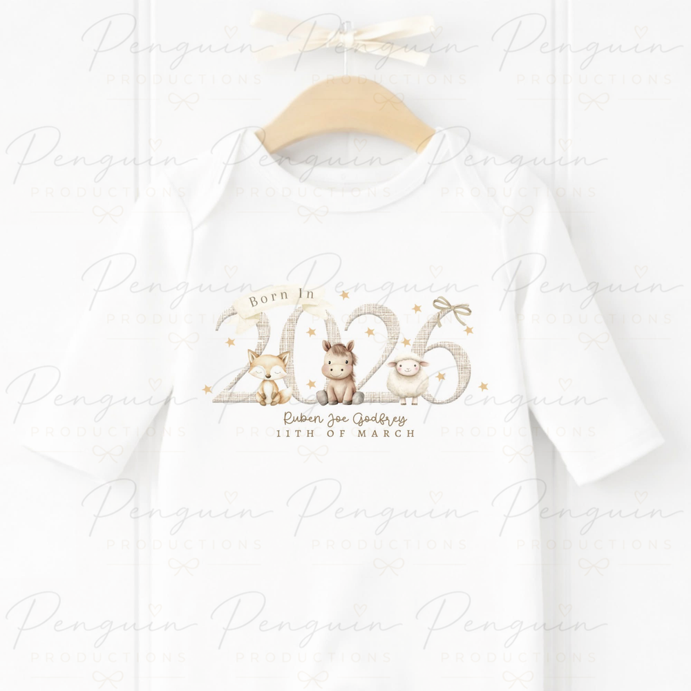 Personalised Born in 2026 Baby Romper – Woodland Animals